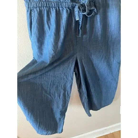 Women's Old Navy Blue Cotton Jumpsuit with drawstring wide leg Size Small - Picture 5 of 7